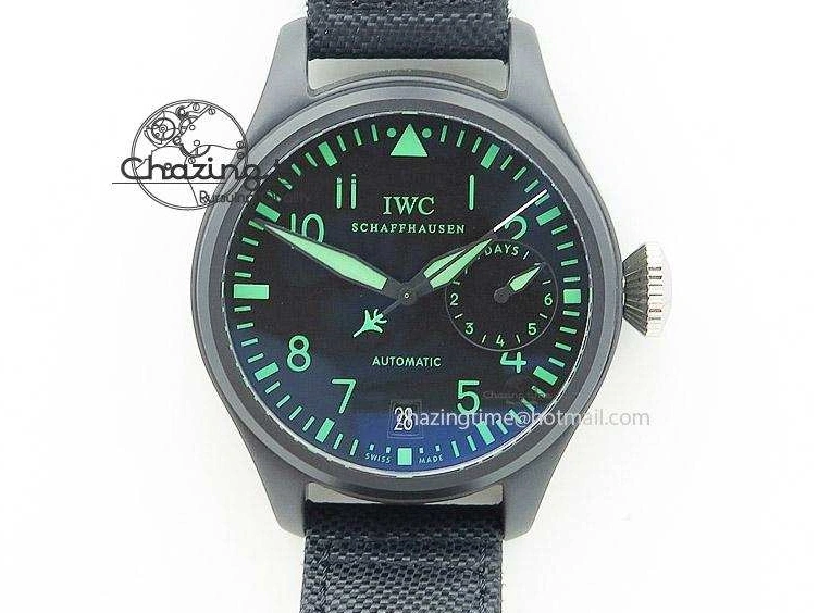 MIROTIME 0417 Durable Big Pilot 5019 Ceramic Case Black Dial Green Markers Asian 23J 7396